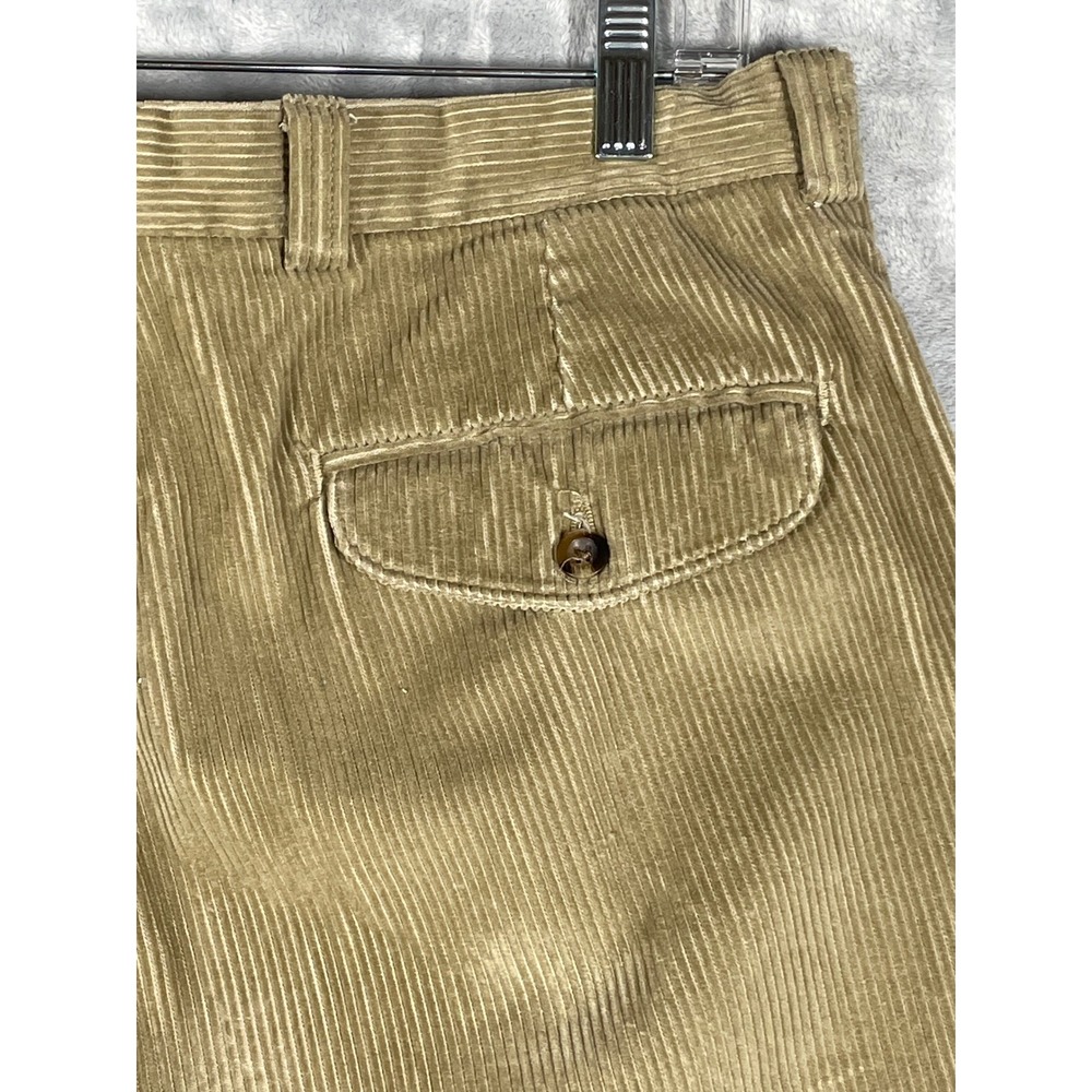 LL Bean Mens Corduroy Pants Tan Straight Leg Casual 34x28 Flap Pockets Cuffed